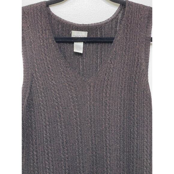 Chico's Sleeveless Ribbed Knit V Neck Tank Sweater Pullover Brown Women Size 2 M - Picture 2 of 7